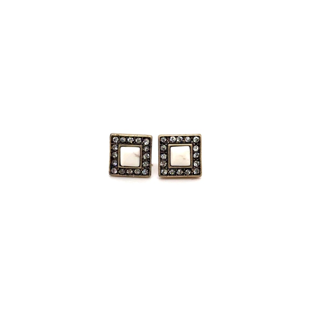 Chloe + Isabel Antique Gold Tone White Stone Crystal Square Stud Earrings